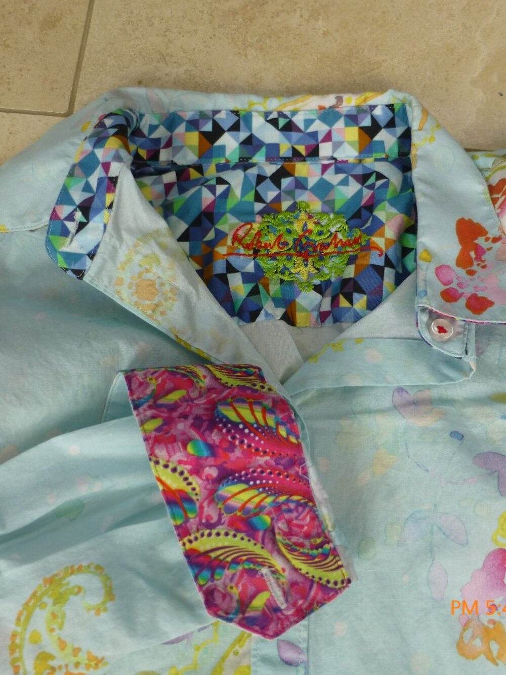 Robert Graham Flip Cuff Women's Light Green Pink Long Sleeve Shirt size S